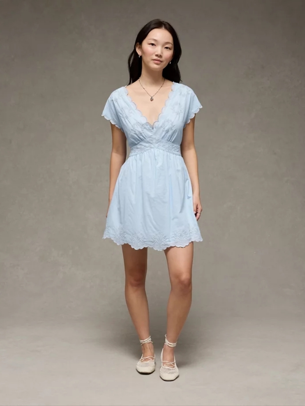 NWT AE Scalloped Embroidered Mini Dress Large